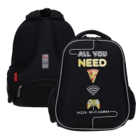 Рюкзак каркасный 38 х 29 х 12,5 см, Hatber Ergonomic light "All you need…", чёрный/жёлтый NRk_71035 Рюкзак каркасный 38 х 29 х 12,5 см, Hatber Ergonomic light "All you need…", чёрный/жёлтый NRk_71035