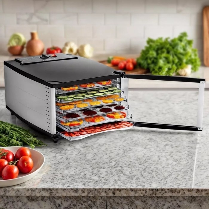 Сушилка для овощей и фруктов Kitfort КТ-1969, 00 Вт, 6 ярусов, регулировка t°, чёрная Сушилка для овощей и фруктов Kitfort КТ-1969, 00 Вт, 6 ярусов, регулировка t°, чёрная