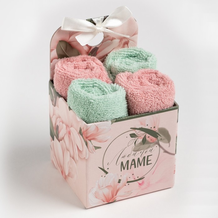 Набор махровых полотенец Этель &laquo;Маме&raquo; 30х30 см-4шт, 100% хлопок 340 гр/м2