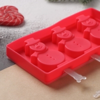 Форма для мороженого новогодняя Доляна «Снеговик», силикон, 18×9×2 см, 3 ячейки, с палочками, цвет красный Форма для мороженого новогодняя Доляна «Снеговик», силикон, 18×9×2 см, 3 ячейки, с палочками, цвет красный