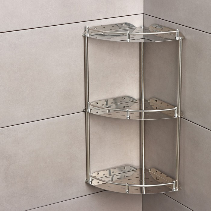 Полка угловая 3-х ярусная, 22,5&times;32&times;54 см, нержавеющая сталь