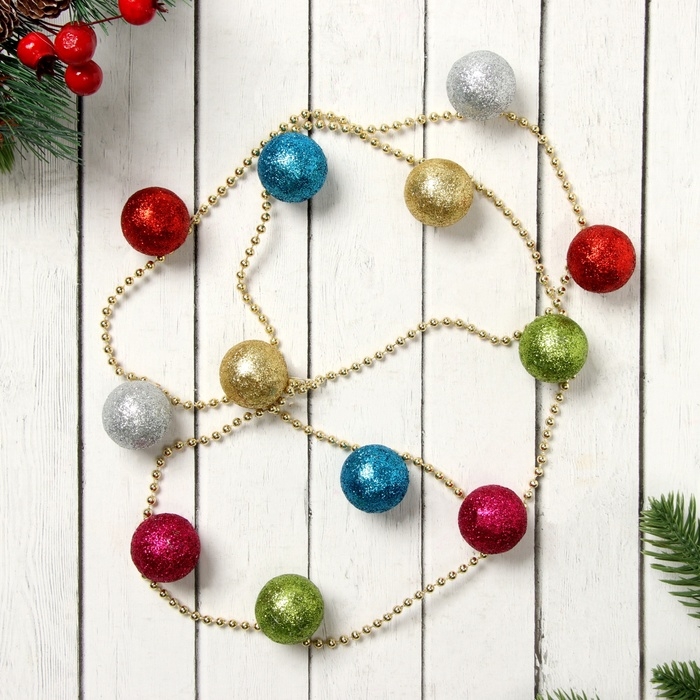 Бусы на ёлку 1,2 м Бусы на ёлку 1,2 м "Разноцветные шарики" d-3 см