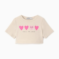 Футболка детская укороченная KAFTAN "Сердечки", р. 28 (86-92 см), бежевый Футболка детская укороченная KAFTAN "Сердечки", р. 28 (86-92 см), бежевый