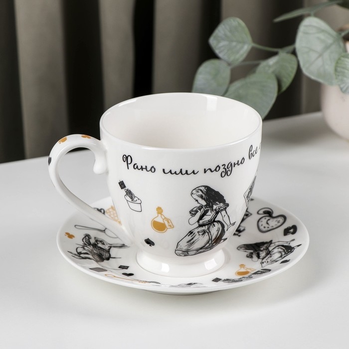 Чайная пара фарфоровая «Безумное чаепитие», 440 мл, блюдце d=17 см Чайная пара фарфоровая «Безумное чаепитие», 440 мл, блюдце d=17 см