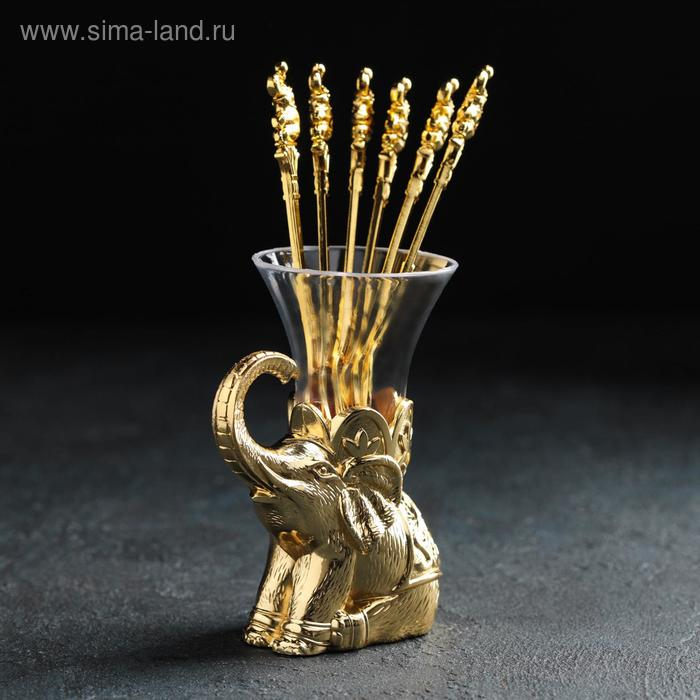 Набор ложек на подставке &laquo;Слон&raquo;, 8&times;4&times;16 см , ложки h=12 см, 6 шт, цвет золотой