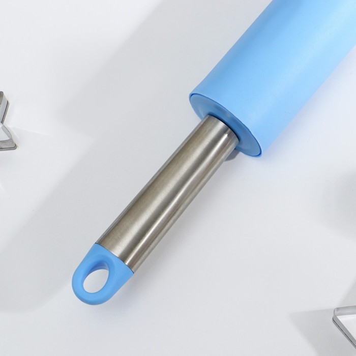 Скалка Доляна &laquo;Курум&raquo;, 50&times;5 см, рабочая часть 24,5 см, цвет голубой