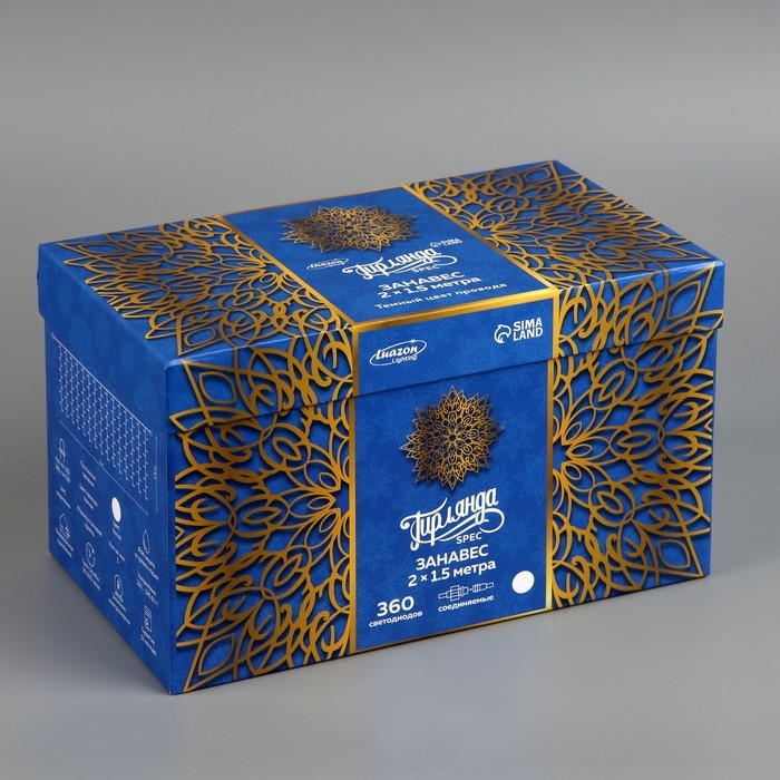 Гирлянда &laquo;Занавес&raquo; 2 &times; 1.5 м, IP44, УМС, тёмная нить, 360 LED, свечение белое, 220 В