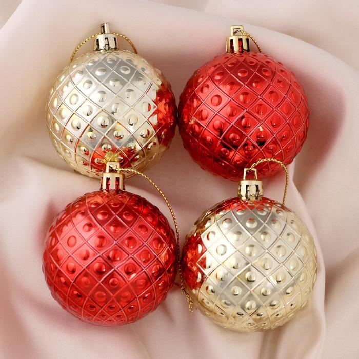 Набор шаров пластик d-6 см, 4 шт "Оливия" красный золото