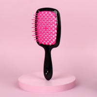 Расчёска массажная, широкая, вентилируемая, 8,5 &times; 20,5 см, PVC коробка, цвет чёрный/розовый