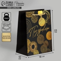 Пакет подарочный, упаковка, «Поздравляю», чёрный крафт, 18 х 23 х 10 см Пакет подарочный, упаковка, «Поздравляю», чёрный крафт, 18 х 23 х 10 см
