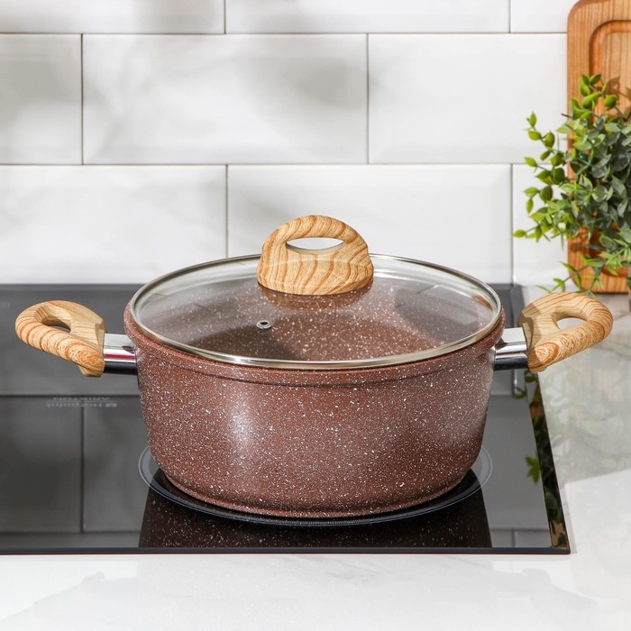 Кастрюля Доляна &laquo;Брауни&raquo;, 4 л, d=20 см, h=11,5 см, стеклянная крышка, антипригарное покрытие, индукция