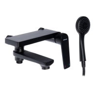 Смеситель для ванны Accoona A63125F, однорычажный, излив 181 мм, душевой набор, черный Смеситель для ванны Accoona A63125F, однорычажный, излив 181 мм, душевой набор, черный