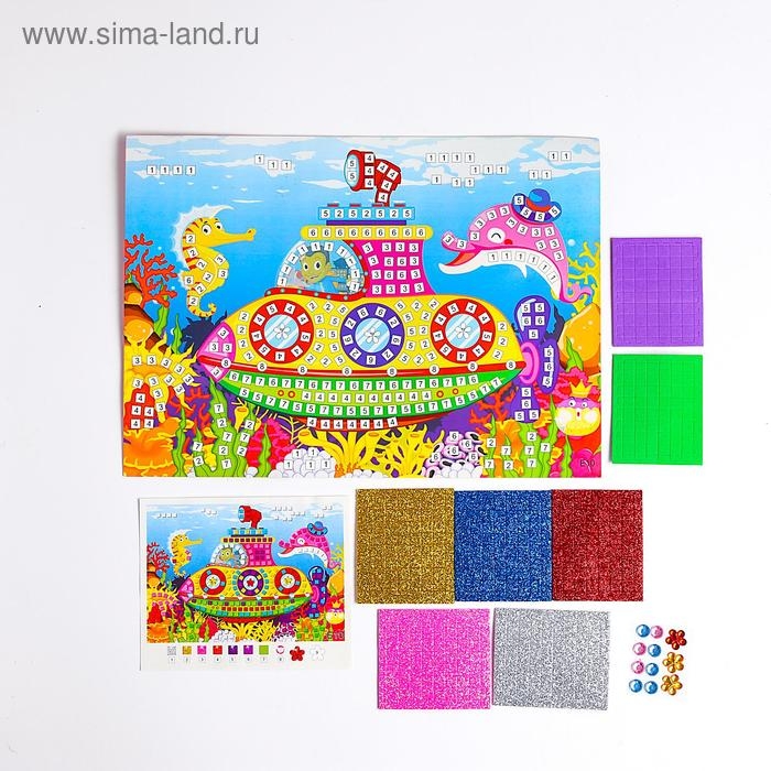 Мозаика стикерная &laquo;Подводная лодка&raquo; блестки, стразы