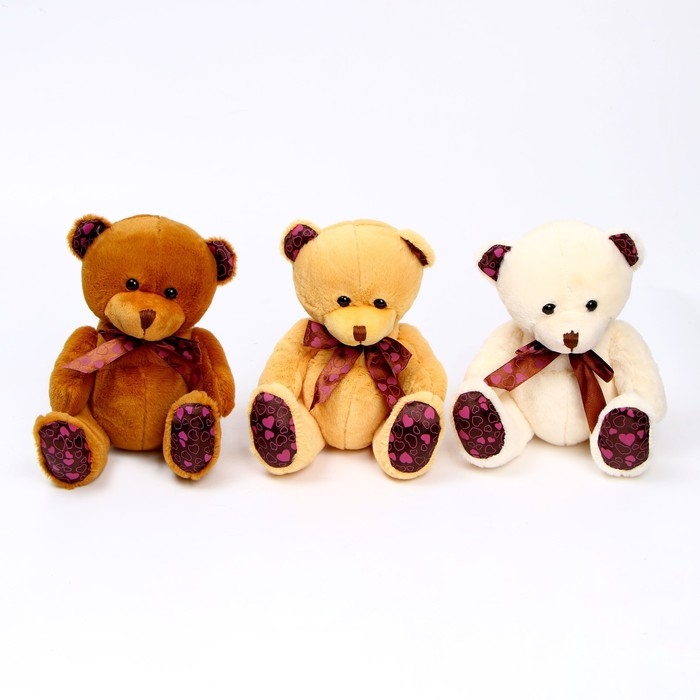 Мягкая игрушка &laquo;Мишка с бантом&raquo;, на лапках и ушах сердечки, цвета МИКС