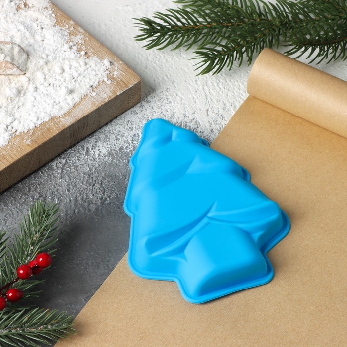 Форма для выпечки новогодняя Доляна &laquo;Ёлочка&raquo;, силикон, 13,5&times;10,5 см, цвет синий