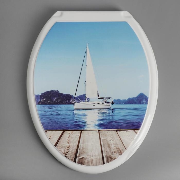 Сиденье для унитаза с крышкой Росспласт &laquo;Декор. Яхта&raquo;, 44,5 х 37,5 см, белое