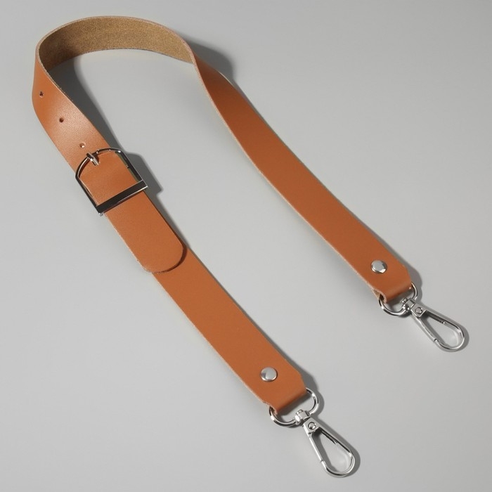 Ручка для сумки из натуральной кожи, регулируемая, с карабинами, 60 ± 2 см × 2,5 см, цвет бежевый/серебряный Ручка для сумки из натуральной кожи, регулируемая, с карабинами, 60 ± 2 см × 2,5 см, цвет бежевый/серебряный