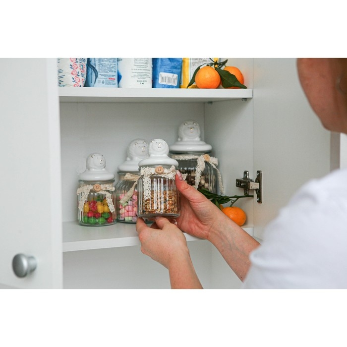 Банка стеклянная для хранения сыпучих продуктов Доляна &laquo;Ёжик в золотом&raquo;, 230 мл, 7,8&times;15 см, с керамической крышкой