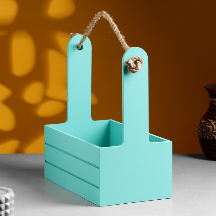 Кашпо деревянное 25.5&times;15&times;30 см "Аром", ручка канат, Тиффани