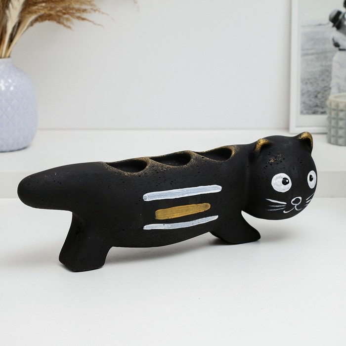 Подсвечник "Леопольд" черный с росписью, 12см