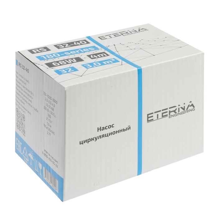 Насос циркуляционный ETERNA RS 32-40, 35/51/68 Вт, напор 4.3 м, 50 л/мин, кабель 1 м Насос циркуляционный ETERNA RS 32-40, 35/51/68 Вт, напор 4.3 м, 50 л/мин, кабель 1 м