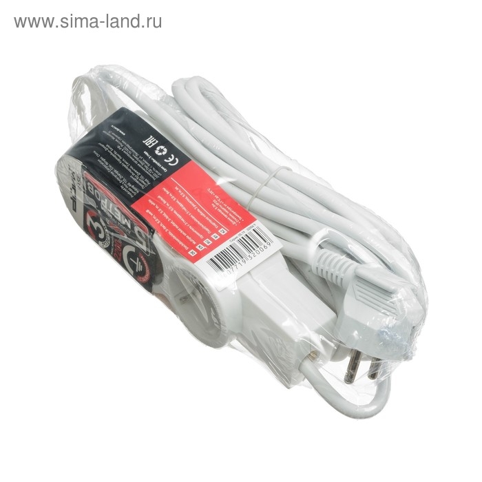 Удлинитель Duwi, 3 розетки, 5 м, 10 А, 2200 Вт, ПВС 3х0.75 мм2, с з/к, белый Удлинитель Duwi, 3 розетки, 5 м, 10 А, 2200 Вт, ПВС 3х0.75 мм2, с з/к, белый