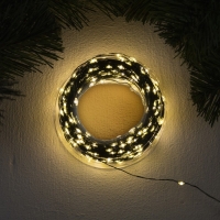 Гирлянда &laquo;Нить&raquo; 50 м роса, IP44, зелёная нить, 500 LED, свечение тёплое белое, 8 режимов, 31 В