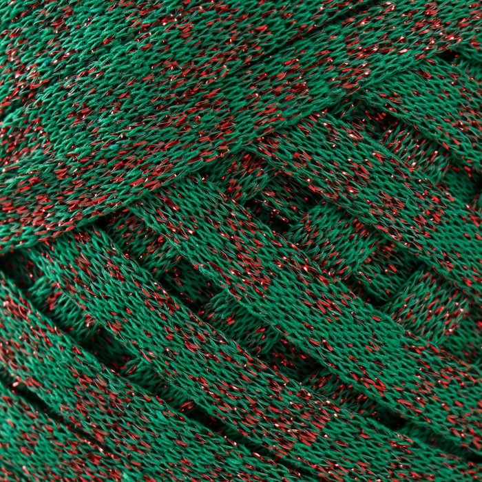 Трикотажная пряжа "Риббон" с люрексом 85м/170&plusmn;5 гр (Нефрит, люрекс: Красный)