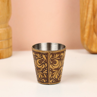 Набор стопок &laquo;Рыбак&raquo;, 4 шт, в футляре, 4,5&times;4,5&times;9 см, береста