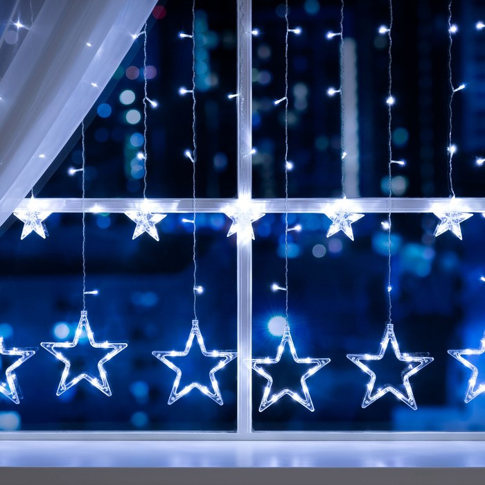 Гирлянда &laquo;Бахрома&raquo; 2.4 &times; 0.9 м с насадками &laquo;Звёзды&raquo;, IP20, прозрачная нить, 138 LED, свечение белое, 8 режимов, 220 В