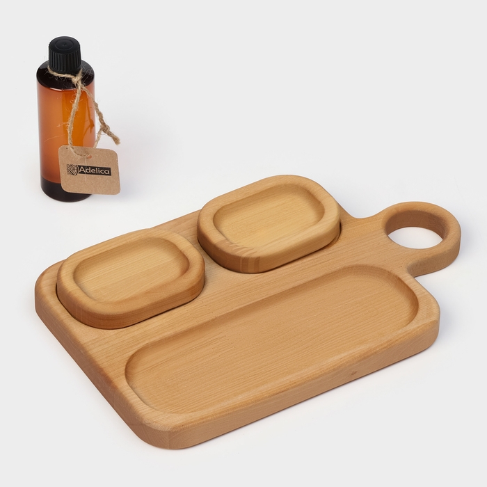 Подарочный набор деревянной посуды Adelica, доска сервировочная 3 секции, 2 менажницы съёмные, масло в подарок 100 мл, берёза Подарочный набор деревянной посуды Adelica, доска сервировочная 3 секции, 2 менажницы съёмные, масло в подарок 100 мл, берёза