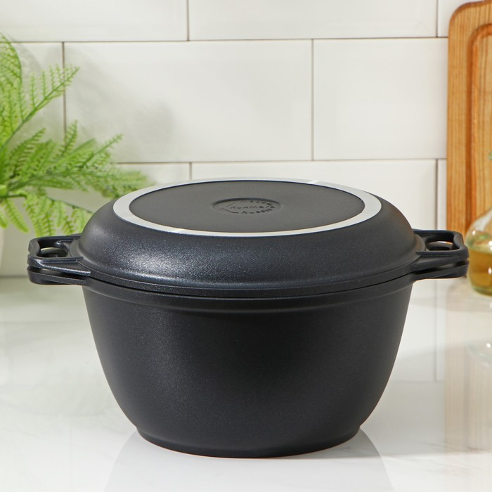 Казан &laquo;Традиция&raquo;, 3 л, крышка-сковорода, литые ручки, антипригарное покрытие, цвет чёрный