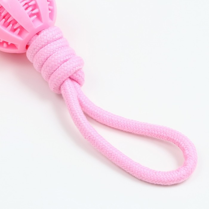 Игрушка канатная плетёная с мячом, до 35 см, до 115 г, розовая