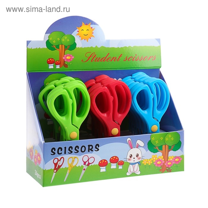 Ножницы 13 см, пластиковые ручки, закругленные концы, блистер, в картонной коробке, корпус МИКС Ножницы 13 см, пластиковые ручки, закругленные концы, блистер, в картонной коробке, корпус МИКС