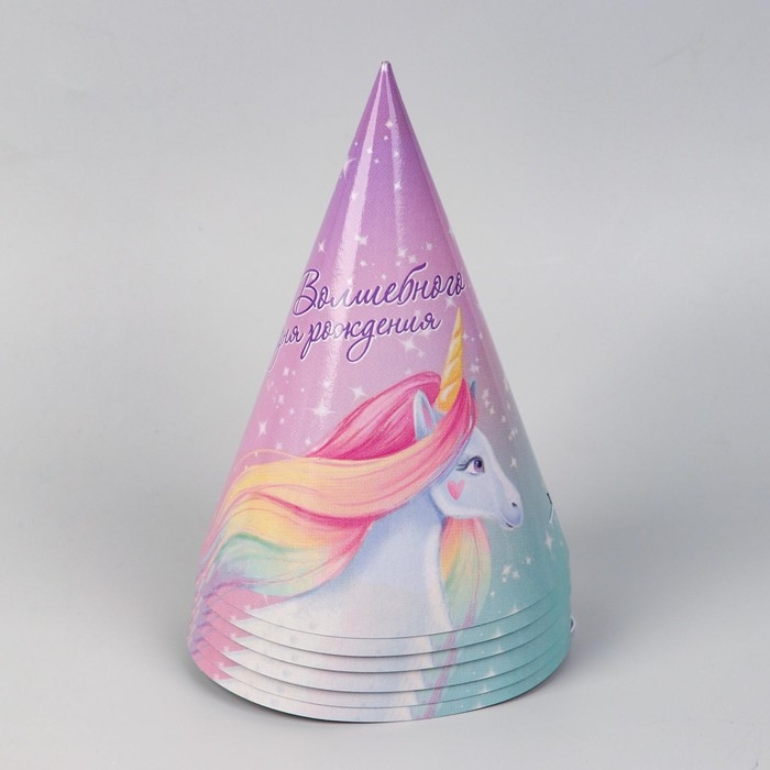 Набор бумажной посуды одноразовый Волшебного дня рождения. Единорог&raquo;, 6 тарелок, 6 стаканов, 6 колпаков, 1 гирлянда