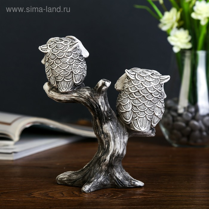 Сувенир полистоун "Два маленьких филина с большими глазами на дереве" 16,5х14,5х6 см