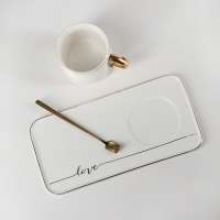 Чайная пара керамическая с ложкой &laquo;Эстетика&raquo;, 2 предмета: кружка 250 мл, подставка 24,5&times;12,5 см, цвет белый