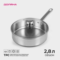 Кастрюля - сотейник Доляна &laquo;Грейт&raquo;, 2.8 л, d=24, капсульное дно, индукция