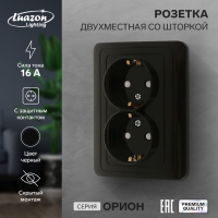 Розетка двухместная со шторкой Luazon Lighting "Орион", 16 А, скрытая, с з/к, черная Розетка двухместная со шторкой Luazon Lighting "Орион", 16 А, скрытая, с з/к, черная
