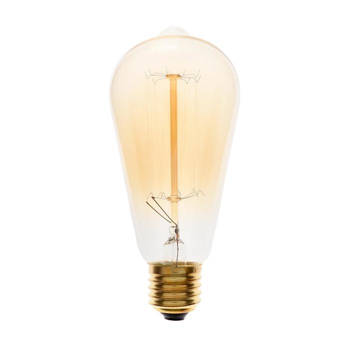 Лампа накаливания винтажная Лампа накаливания винтажная "Ретро", ST64, 60 Вт, Е27, 230 В, 145х64 мм, теплый белый