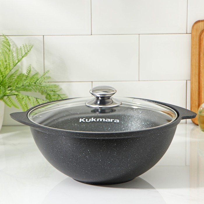 Казан, 3,5 л, стеклянная крышка, литые ручки, антипригарное покрытие, цвет тёмный мрамор Казан, 3,5 л, стеклянная крышка, литые ручки, антипригарное покрытие, цвет тёмный мрамор