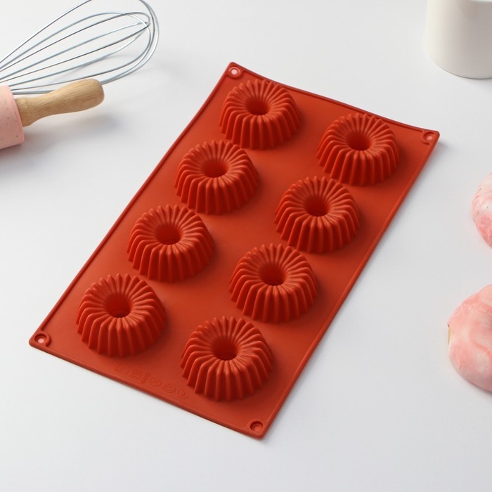 Форма для выпечки Доляна «Кекс», силикон, 29×17×2 см, 8 ячеек (5,8×2 см), цвет коричневый Форма для выпечки Доляна «Кекс», силикон, 29×17×2 см, 8 ячеек (5,8×2 см), цвет коричневый