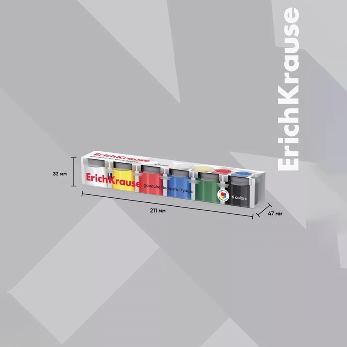 Гуашь 6 цветов х 15 мл, Erich Krause Basic, в эконом упаковке, картонный рукав