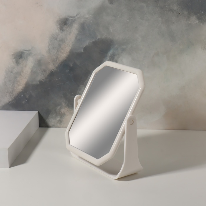 Зеркало на подставке, двустороннее, зеркальная поверхность 13,5 &times; 16 см, цвет белый