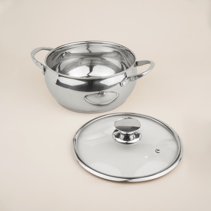 Кастрюля из нержавеющей стали SL Home &laquo;Олла&raquo;, 4 л, d=22 см, h=10,5 см, с крышкой, капсульное дно, индукция