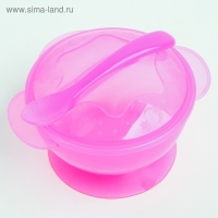 Набор детской посуды, 3 предмета: миска на присоске 330 мл, крышка, ложка, от 5 мес., цвета МИКС