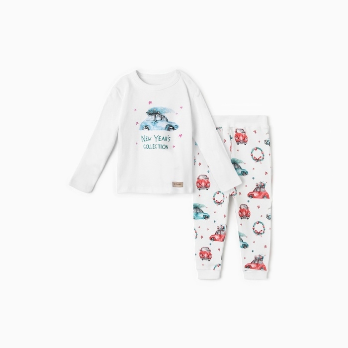 Пижама детская MINAKU "New Year's cars", цвет белый, рост 62-68 см