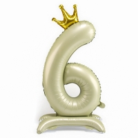Шар фольгированный 42" &laquo;Цифра 6 с короной&raquo; на подставке, цвет взбитые сливки