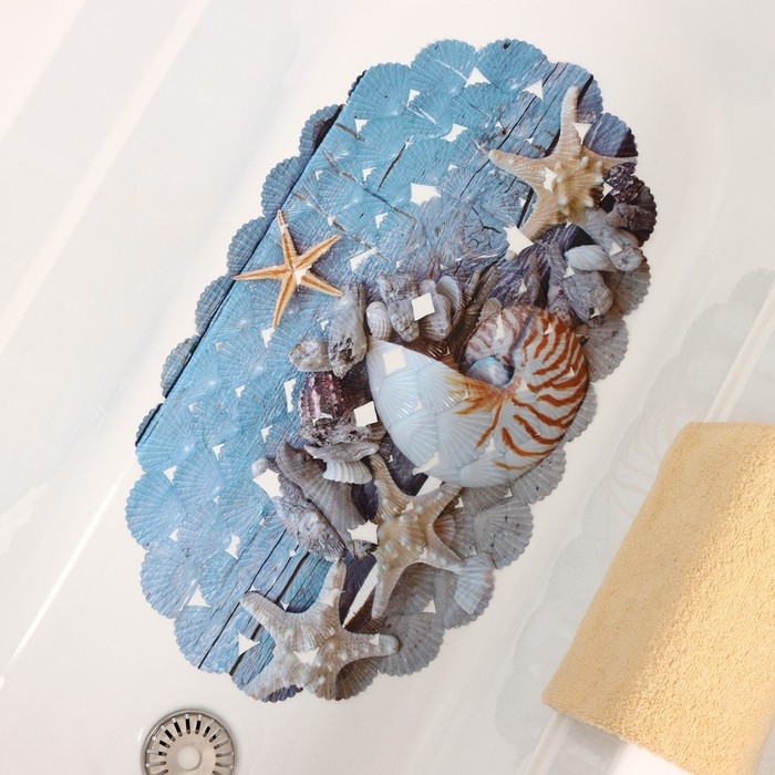 Коврик противоскользящий в ванну на присосках Доляна &laquo;На дне моря&raquo;, 36&times;67 см