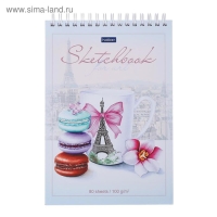 Скетчбук А5, 80 листов на гребне "Сладкий Париж", обложка мелованный картон, твёрдая подложка, блок 100 г/м2 Скетчбук А5, 80 листов на гребне "Сладкий Париж", обложка мелованный картон, твёрдая подложка, блок 100 г/м2